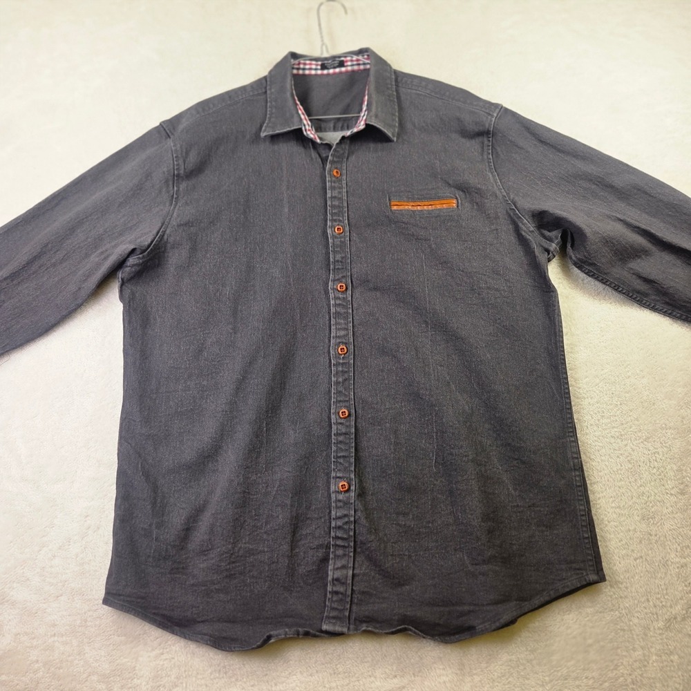 Coofandy Mens Button Down Shirt Gray Long Sleeve Plaid Trim Pocket XL